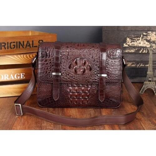 Top quality crocodile skin leisure cross body messenger bag young bag front flat back zip brown black color