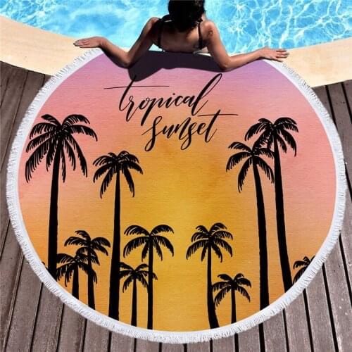 Casegrace Soft Coconut Leaf Round Bath Towel Fresh Style Flower Yoga Towels Picnic Mat Coconut Tree Summer Beach Towel