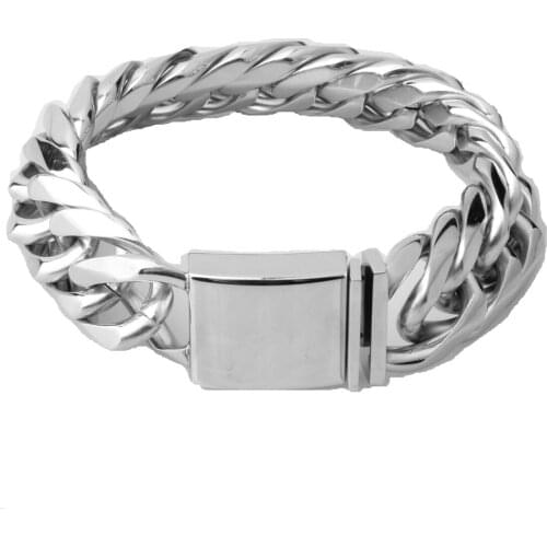 Granny Chic Bracelet 22mm Heavy Mens Double Curb Cuban Link Silver Color 316L Stainless Steel Wristband Male Jewelry Gift