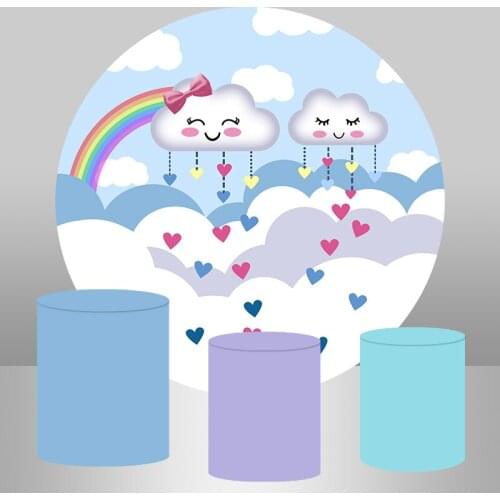 Cute Cloud Birthday Party Round Backdrop Sky Rainbow Baby Shower Wall Decor Banner Background Poster Dessert Table Banner Covers