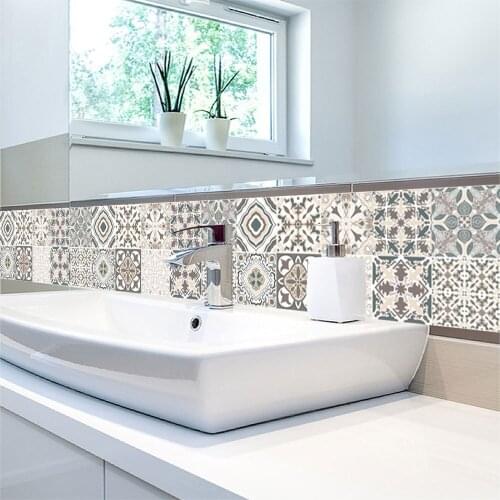 Mosaic Pattern Tile Retro Mural Decal Decor DIY Paste Bathroom Kitchen Sink Sticker Anti-mold Waterproof Self-adhesive Wallpaper