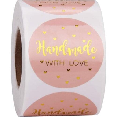 50-500pcs "Handmade With Love" Kraft Paper Stickers 25mm Adhesive Labels Baking wedding decoration party decoration Sticker