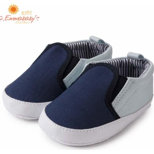 2020 New Infant Baby Boys Clothes Crib Shoes Casual Blue Color Block Soft Sole Lazy Loafers Anti-Slip First Walking Shoes