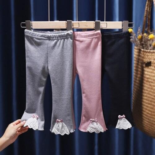 New Spring Baby Girls Cotton Leggings Infant Fashion Ruffles Bow Tights Cute Toddlers Kids Skinny Pant Children Boot Cut Trouser