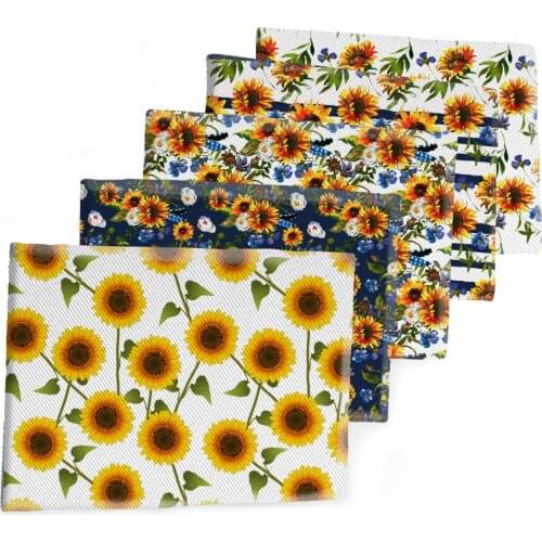 50*145CM Sunflower Pattern Printed Polyester Cotton Twill Fabric Patchwor Printed Garment Textile