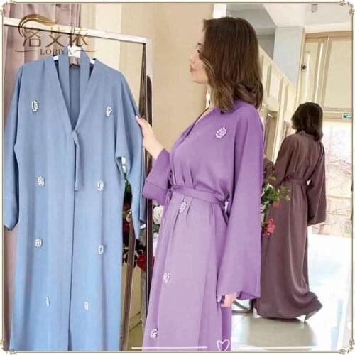 Ramadan diamond beading Kimono Abaya Hijab Muslim Dress female Caftan Turkish Islamic Kaftan Robe Musulman Abayas Islam F1406