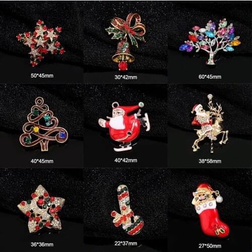 Christmas Brooches Fashion Santa Claus Hat gloves Bells Socks Snowfake Rhinestone Suit Metal Pins Badges Brooch New Year Gifts