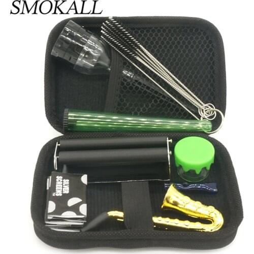 1Set Saxophone Smoking Pipe Grinder Cigarette Accessories With Rolling Paper Tube Glass Storage Box Tobacco Smoke For Man