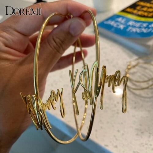 DOREMI 30-100 mm Stainless Steel Letter Earrings Round Custom Name Earrings Female Nameplate Earrings Anti-allergy 25-100mm