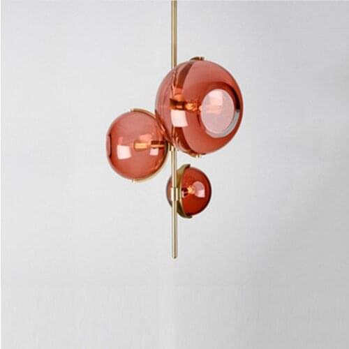 Nordic red glass chandelier restaurant shop modern minimalist bedroom designer Italian creative three-head lamp