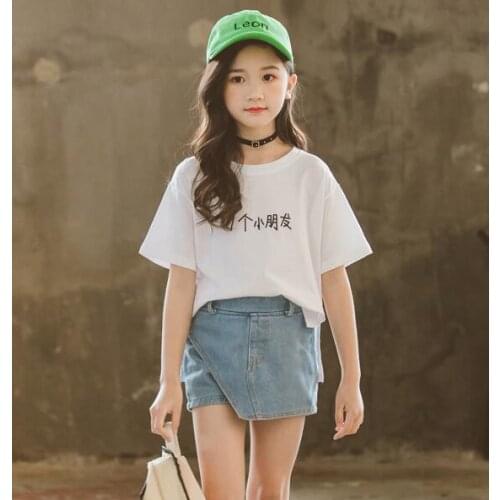 Girls Clothes Set Summer Children Tracksuit T-shirt & Denim Shorts for Kids Girls Casual Clothing Suit Outfits 6 8 10 12 Years