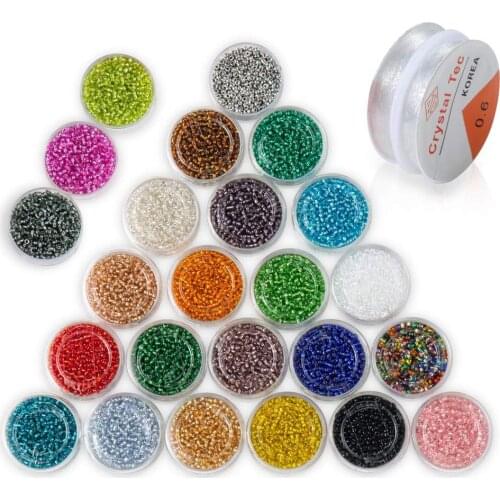 24Colors Glass Seed Beads DIY Jewelry 2MM Loose Spacer Beads Approx 19200pcs with 2Rolls 0.6MM Thread Transparent Elastic Line