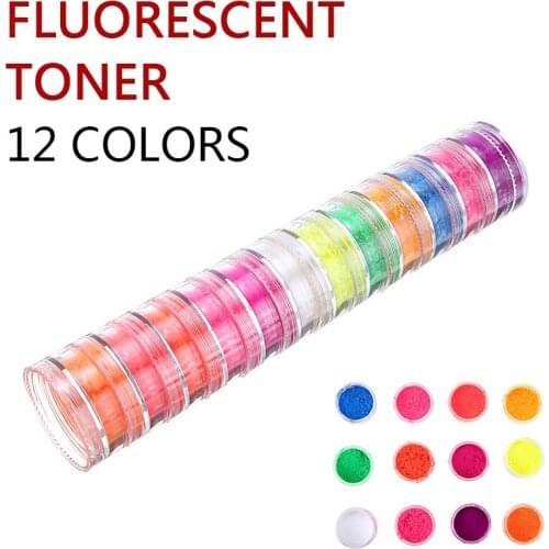 12PCS Nail Luminous Powder Neon Pigment Dust Gradient Iridescent Set Fluorescent Pigment Nail Glitters DIY Nail Decoration