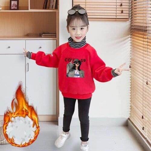 Girls' Hoodies Sweatshirts Kids Outwear 2021 Turtleneck Velvet Thicken Warm Winter Autumn Cotton Fleece Outdoor Childrens Cloth