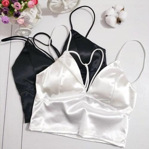 Sexy Satin Cami Tops Women Bralette Bustier Bra Vest Shirt V Neck Ladies Top Backless Shirts Club Camisole