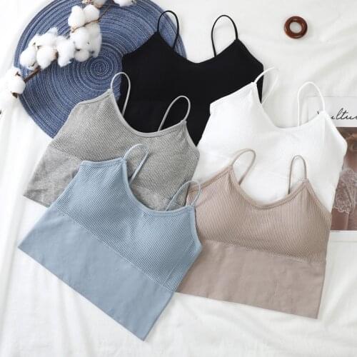 Basic Seamless Top Summer Womens Crop Top Female Camis Sleeveless Tank Top Vest Streetwear Solid Color Women Padded Camisole