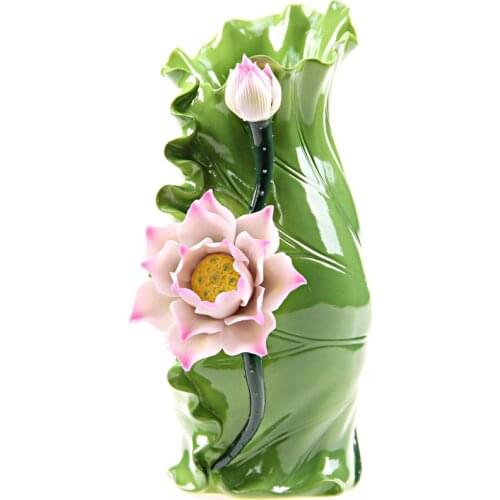 Traditional Chinese Lotus Flower and Leaf Vase Decorative Ceramics Folk Custom Art and Craft Ornament Accessories Embellishment