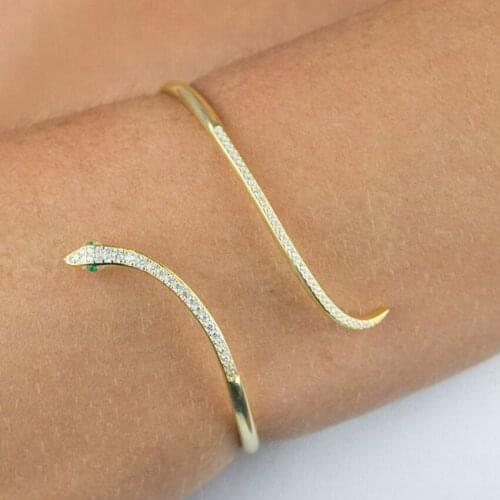 2021 New Arrived Gold Color Open Adjusted Cute Animal Snake Bangle Bracelet For women Fashion Iced 5A CZ Paved Open Cuff Bangle