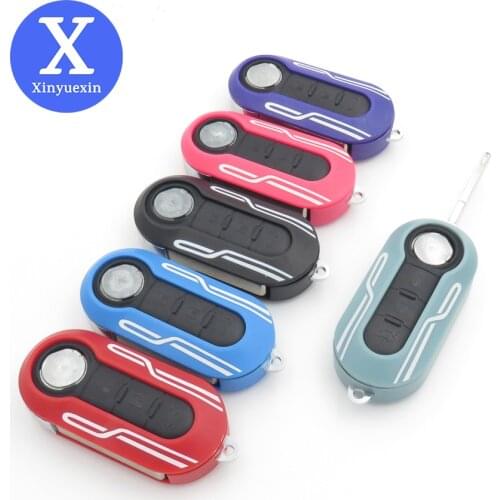 Xinyuexin Replacement Flip Folding Car Key Shell Fit for FIAT 500 Panda Punto Bravo Blank Key Cover 3Buttons Color pattern shell