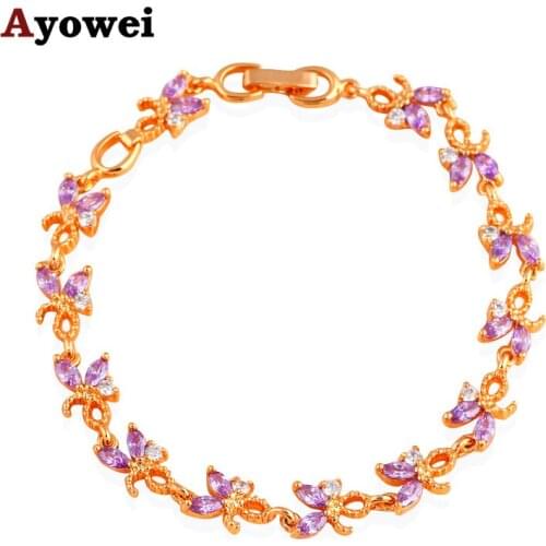 Elegant Zircon Design Gold tone Purple Zirconia & Crystal Prom Party Fashion Jewelry Bracelets for Women TB1037A