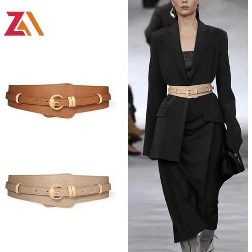 Designer Lychee Needle Buckle Leather Belt For Women Windbreaker Waist Ladies Wide Belts cowhide Waist Sealing Waistband ZA