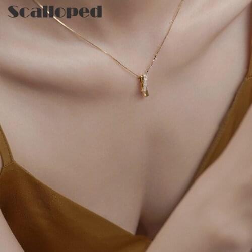 SCALLOPED Brand Design Unknown Series Cross Pendant Necklace Women Sparkling Zircon Trendy Individuality Choker Jewelry