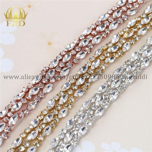 1yard) Hot Fix Handmade Sew on Sliver Beaded Crystal Applique Rhinestones Fashion Chain Trim for wedding dress or Sash Belt