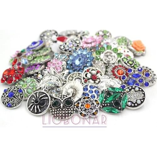 MIX 3pcs DIY Interchangeable Metal Vintage Rhinestone Crystal Liobonar Snap Buttons Charms for 18mm Snap Jewelry Bracelet