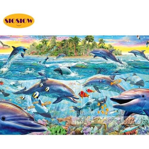 5D DIY Diamond Painting Dolphins Sea Animals Set Crystal Full Drill Square 3D Daimond Mosaic Embroidery Cross Stitch Kits Decor