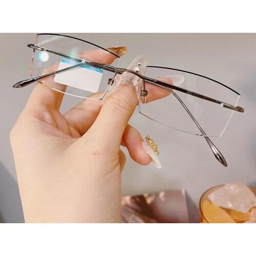 Anti Blue Light Titanium Prescription Glasses Rimless Myopia Gentleman Eyeglasses Presbyopic Diamond Cutting Reading Glasses