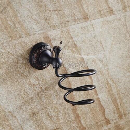 Free Shipping Hotel Brass Carved Spiral dryer Hair dryer holder Wall shelf Black Bronze Finished Storge Bathroom Hardware ZR2529