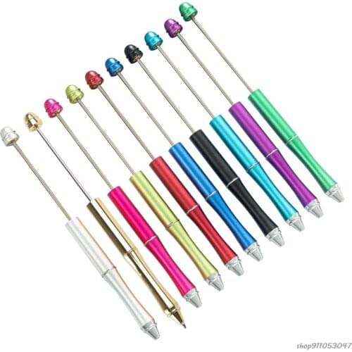 Free Ship Metal Beadable Pen Creative DIY Beads Ballpoint Pen with Shaft Black Ink Stationery School Office Supplies Wholesales