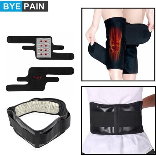 BYEPAIN Health Care Adjustable Tourmaline Knee Pads Brace Waist Trainer Belt Magnetic Self-healting Tourmaline Set