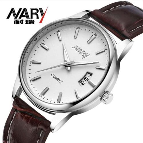 Nary Top Brand Watch Fashion Casual Man Watch Leather Band Auto Date Quartz Wristwatches Clock Relogios Masculino Reloj Hombre