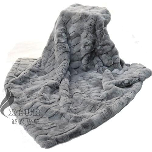 CX-D-65A-X 130x150cm Grey Colour Rex Rabbit Fur Patchwork Blanket Throw Blanket Carpet Area Rug