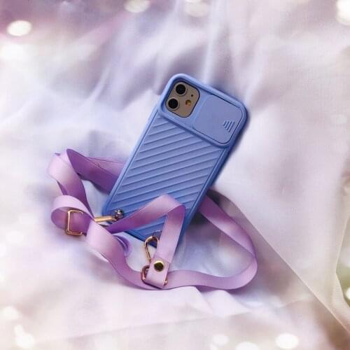 Violet Lens Protector Silk Sling Phone Case For iPhone12Pro 11 XSMAX 78PLUS SE2020 6S Cover XR Skinny Shell Phone Protection