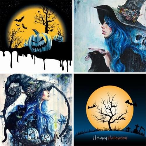EverShine 5D DIY Diamond Painting Halloween Full Square Diamond Embroidery Witch Picture Mosaic Landscape Rhinestones Wall Art