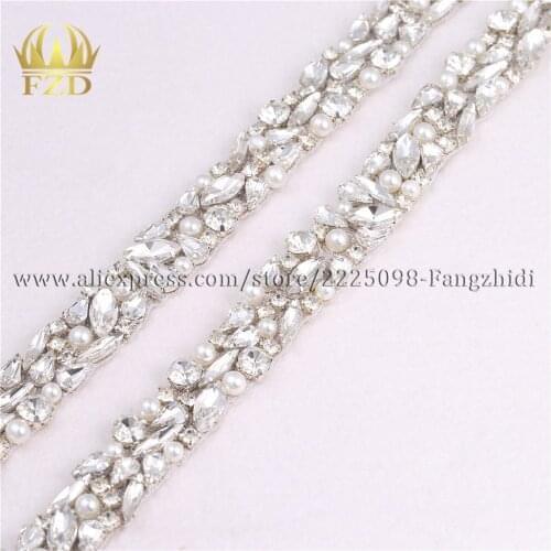 FZD 10 Yard Clear Rhinestones Sewing on Crystal Beaded Iron On Beads Applique Long Trim for Wedding Bridal Dress WaistBelt
