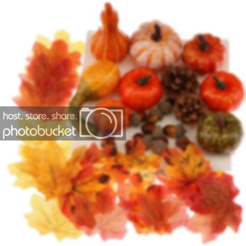 Gresorth Mixed Collection Autumn Fall Halloween Decoration Fake Acorn Pumpkin Maple Leaves Pine Cones Adornment Display