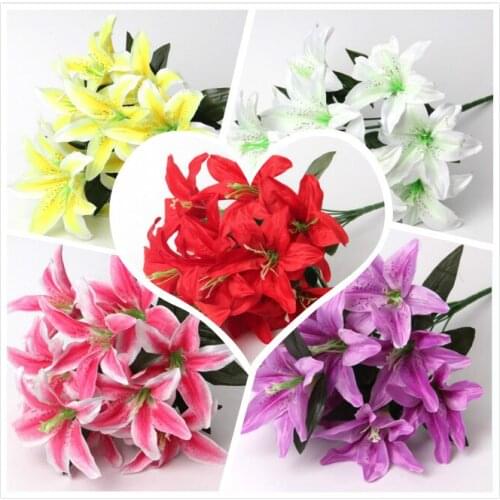 10 Heads Artificial Real Touch Lily Fake Flower For Wedding And Bedroom Decor Bridal Bouquet Home Decoration