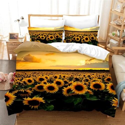 Sunflower Print 3D Bedding Set Luxury Down Quilt Cover Quilt Cover Pillow Cover Bed Linen 3pcs King / Queen / Full / Twin size