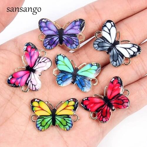 10pcs Mixed Color Enamel Drop Oil Cute Butterfly Charms Connector For Women Girls DIY Jewelry Making Bracelet Accessory 26*17mm