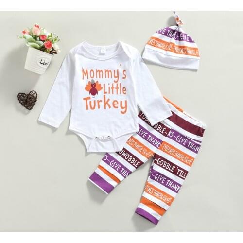 Ma&Baby 0-18M Thanksgiving day Newborn Infant Baby Boy Girl Clothes Set Letter Turkey Print Romper Pants Hat Outfits DD40