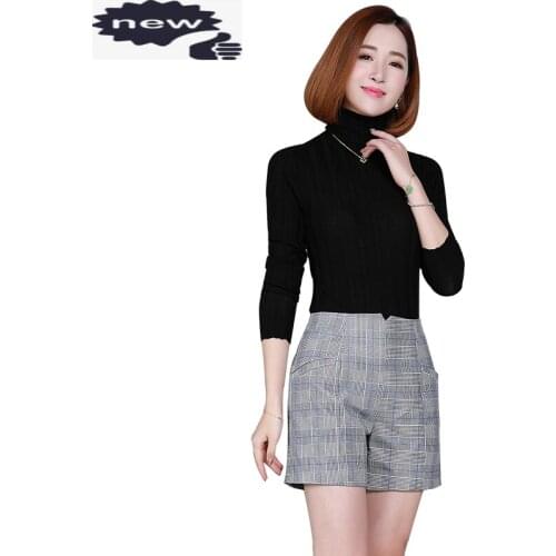 Top Brand Women Natural Genuine Leather Sheepskin Loose Slim Fit Plaid Printed High Waist Streetwear Female Shorts