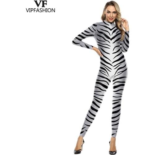 VIP FASHION 3D Animal painting Zebra Stripes Pattern Purim Festival Halloween Cosplay Costume For Women Carnival Party Clothing