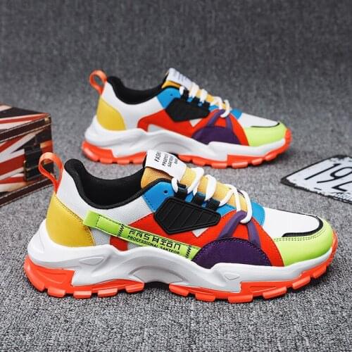 Mens sneaker shoes vulcanized sports color cool running fashion breathable fly woven mesh casual non-slip flat shoes
