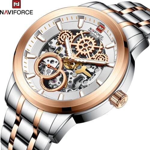 NAVIFORCE New Men Watch Top Brand Fashion Business Stainless Steel Watches Automatic Movement 100 Meters Waterproof Casual Clock