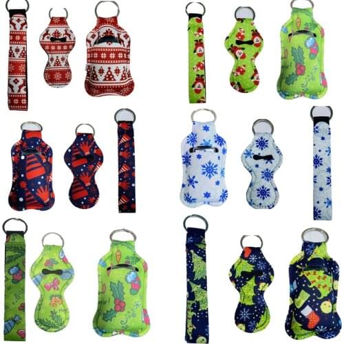 4pcs Neoprene Hand Sanitizer Holder Cover Keychain Bottle Cover Christmas Gift Style Chapstick Holder Travelling Portable Case