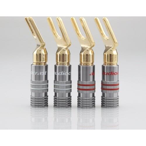 New Audiocarst BY839G Brass Gold-Plated spade plug Terminal Connector speaker cable Extension adapter Y plug Speaker Cable