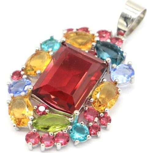 42x24mm Multi Color New Arrival 5.2g Created Citrine Peridot Tanzanite Aquamarine Rhodolite Garnet Ladies Dating Silver Pendant